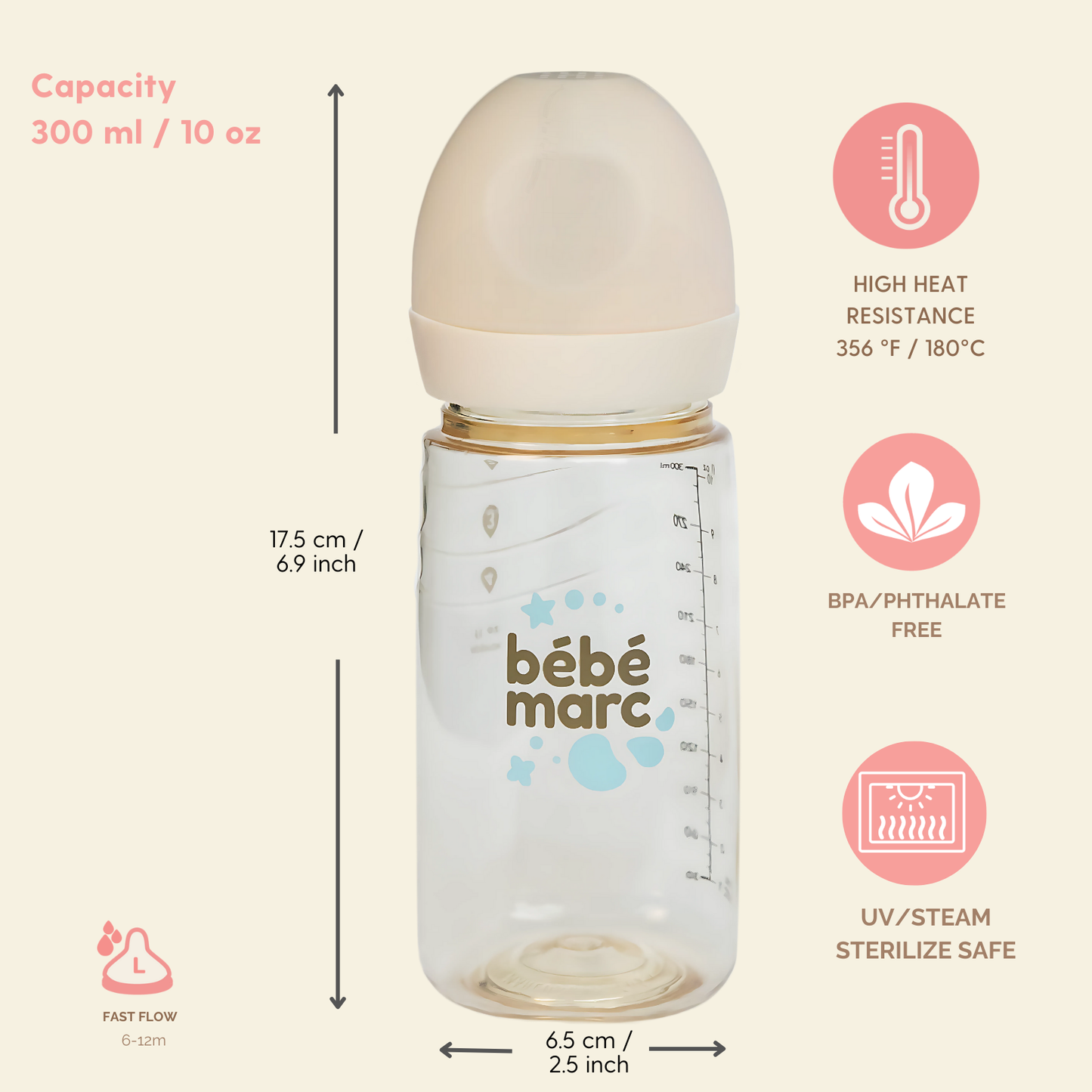 Antibacterial Natural Feeding PPSU Bottle (300ml)