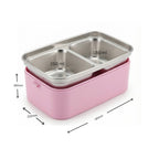 Duodeck 2-Layer Stainless Steel Lunch Box with Handle – Stackable Bento Box – Pink Bloom & Green Football Pixel