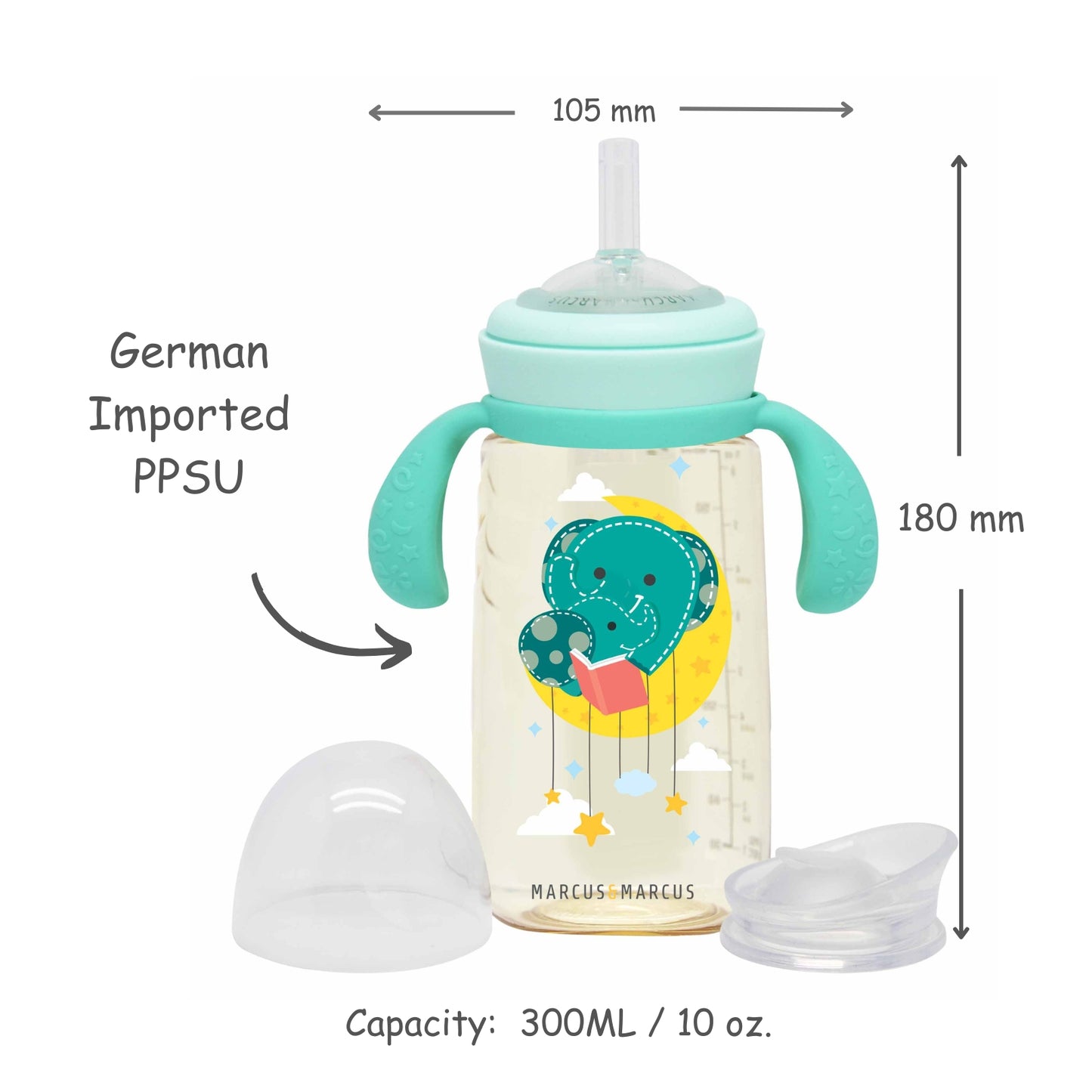 PPSU Transition Straw + Rim Spout Bottle 180 / 300 ML (with straw replacement x 2)