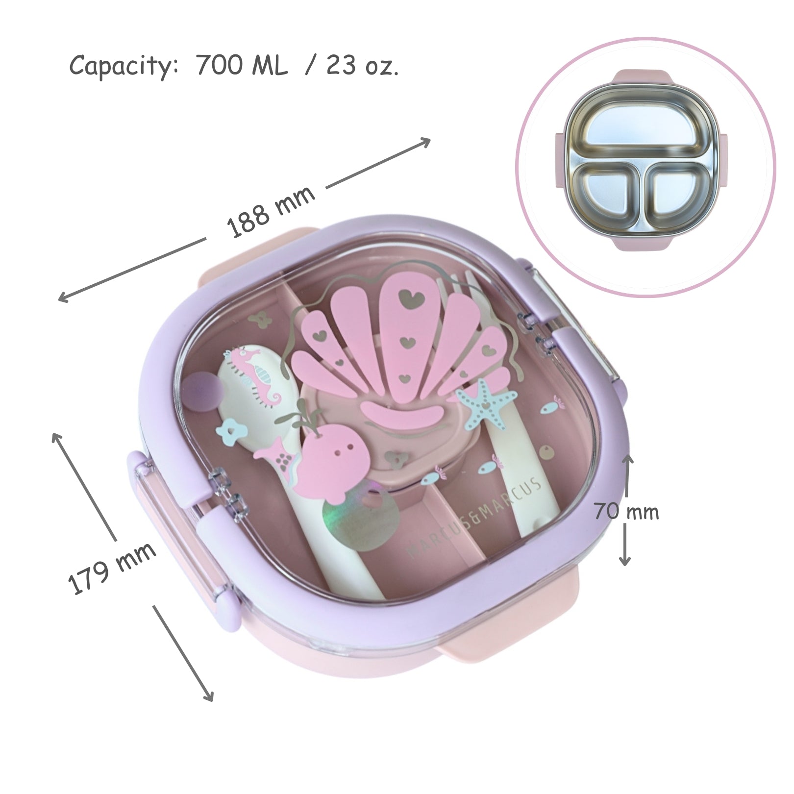 Stainless Steel Lunch Box Container (2 Tier), 3 Compartments with Fork and Spoon