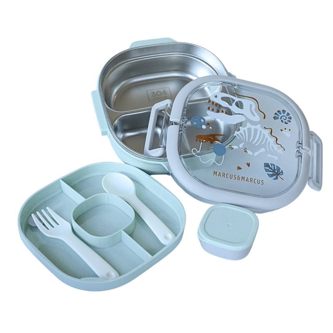 Stainless Steel Lunch Box Container (2 Tier), 3 Compartments with Fork and Spoon