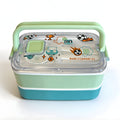 Duodeck 2-Layer Stainless Steel Lunch Box with Handle – Stackable Bento Box – Pink Bloom & Green Football Pixel