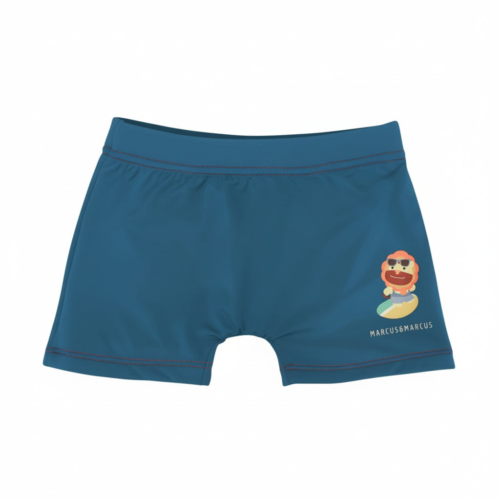 Marcus & Marcus Toddler Swim Boxers – Blue "Surfing Lion" (18M - 4T)