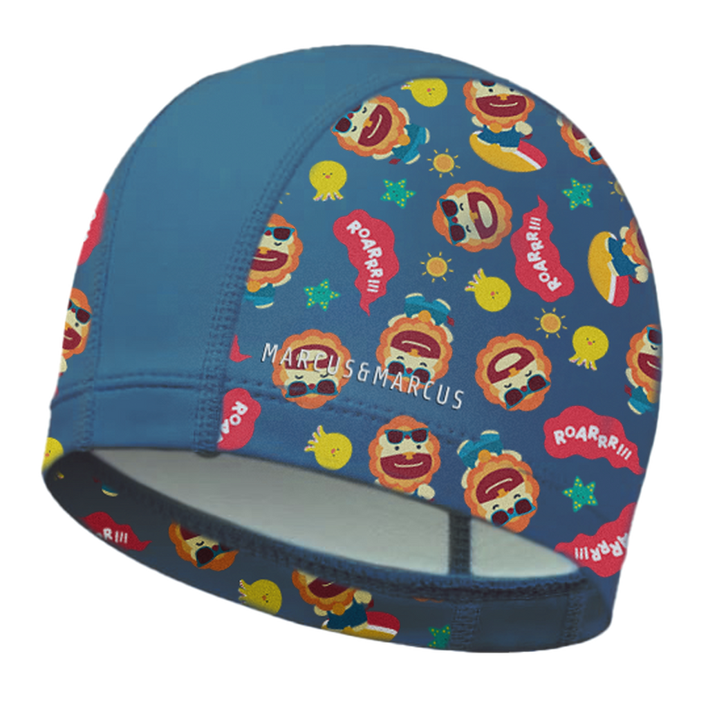Marcus & Marcus Kids Fabric Swim Cap (46–50 cm) – Willo Whale Pink & Marcus Lion Blue