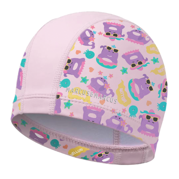 Marcus & Marcus Kids Fabric Swim Cap (46–50 cm) – Willo Whale Pink & Marcus Lion Blue