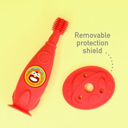 infant silicone toothbrush with removable protection shield