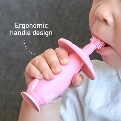infant silicone bristle toothbrush with ergonomic handle design