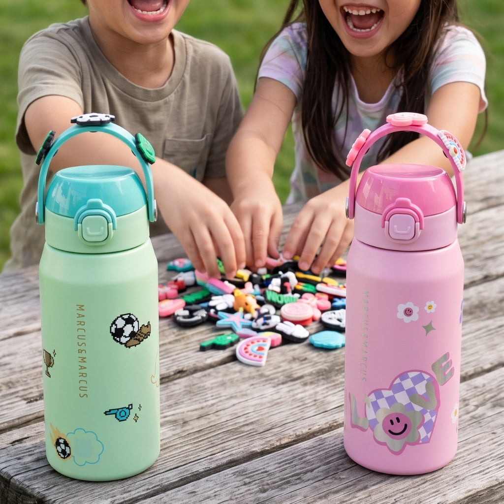 Marcus & Marcus CharmPoP Sip & Spout Insulated Water Bottle 550ml – 316 Stainless Steel with 4 Interchangeable Charms