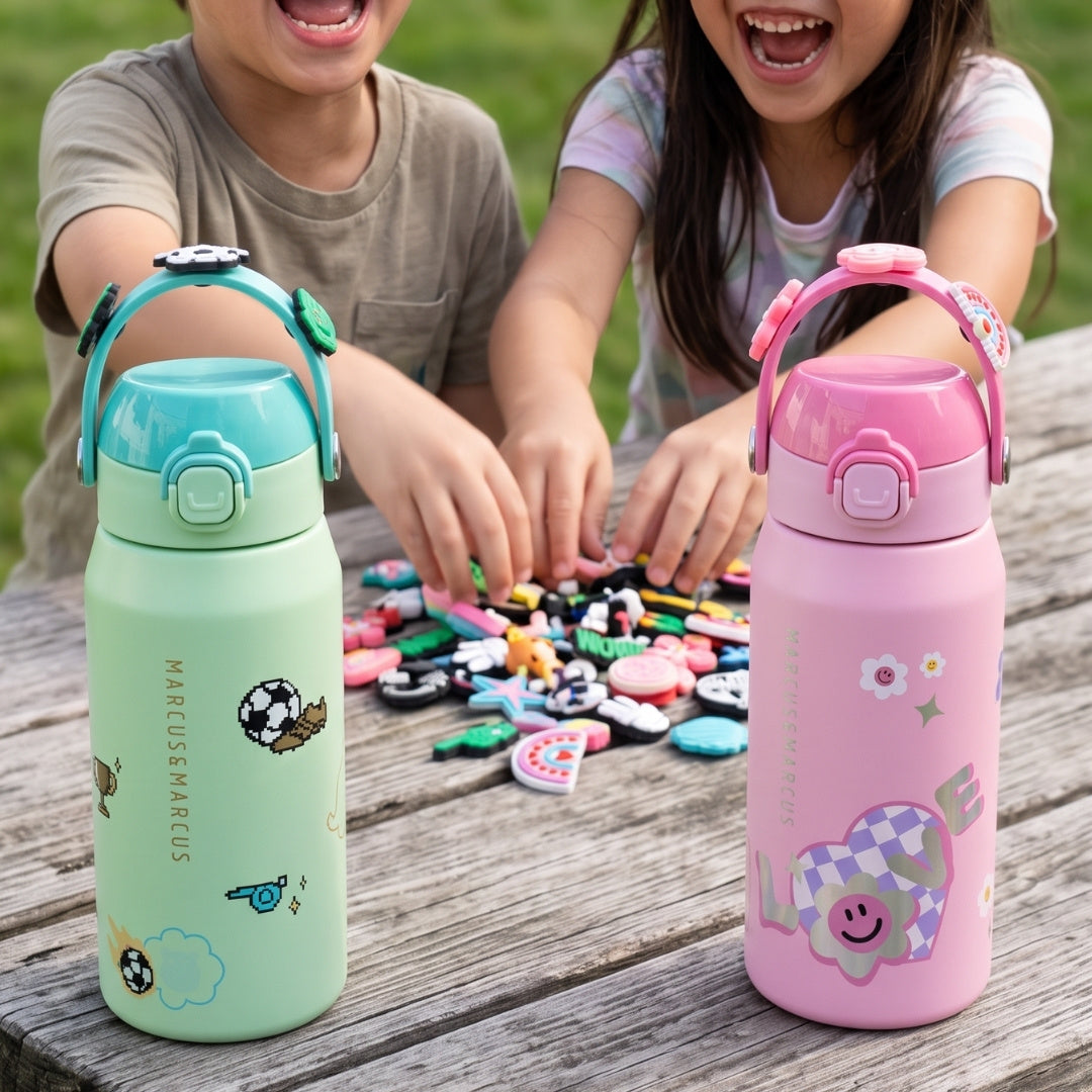Marcus & Marcus CharmPoP Sip & Spout Insulated Water Bottle 550ml – 316 Stainless Steel with 4 Interchangeable Charms