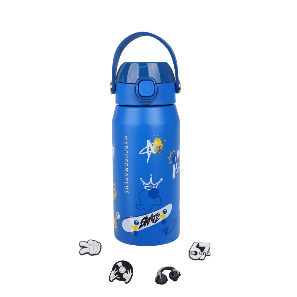 Marcus & Marcus CharmPoP Sip & Spout Insulated Water Bottle 550ml – 316 Stainless Steel with 4 Interchangeable Charms