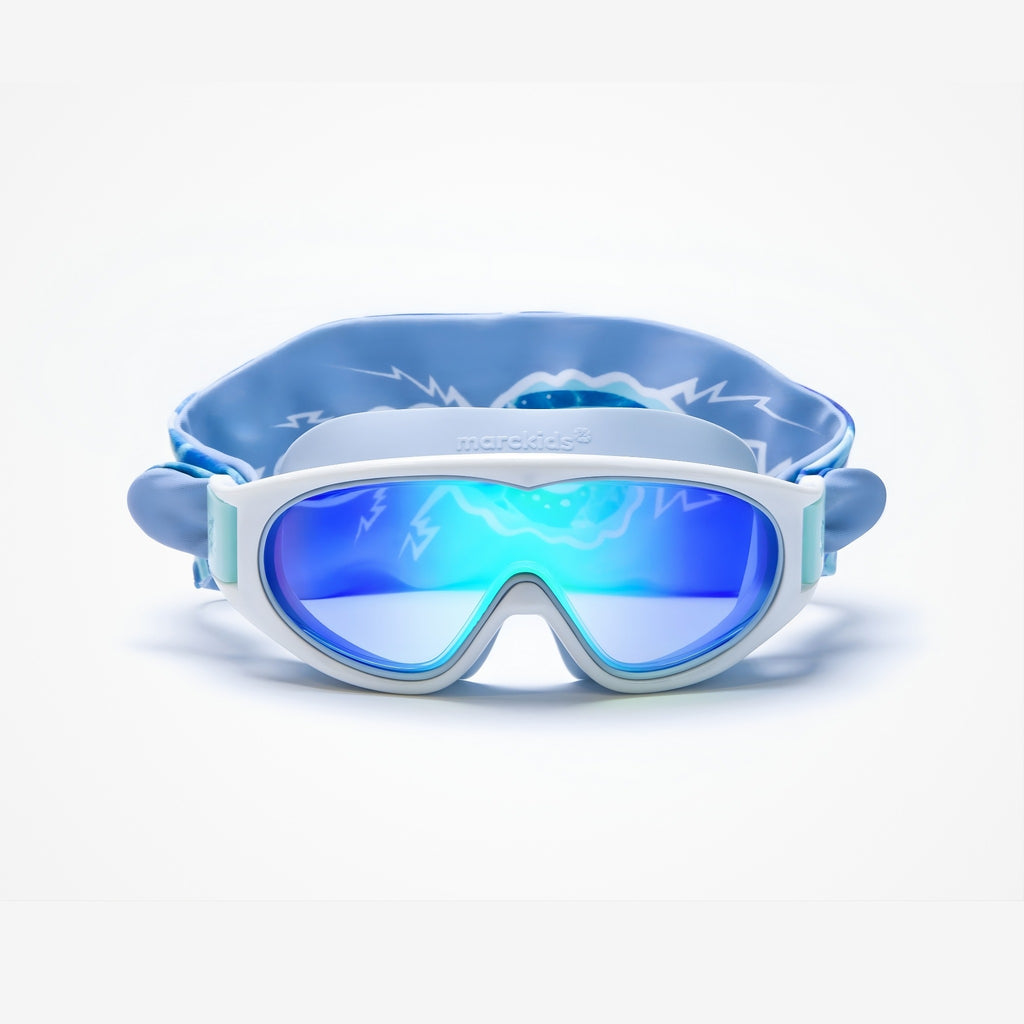 Electric blue fabric strap swim goggles